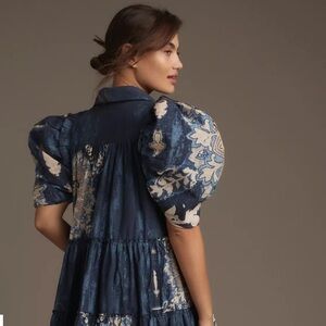 NWT Anthropologie Let Me Be Puff Sleeve Patchwork Midi Maxi Shirt Dress Size XS